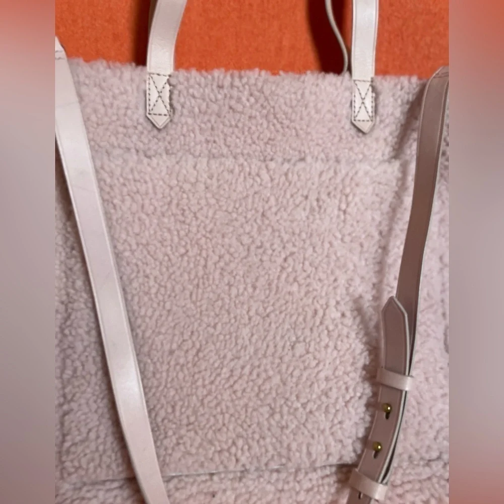 Madewell Transport M Shearling Leather Tote Pink Teddy Womens Zip Crossbody